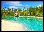 Plaża, Chata, Palmy, Wyspa, Ocean, Bora-Bora