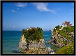 Morze, Skały, Plaża, Ludzie, Domy