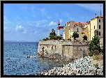 Korsyka, Morze, Kamieniste, Wybrzeże, Ajaccio, Domy, Latarnia, Morska