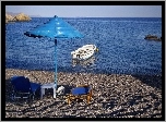 Morze, Łódka, Plaża, Parasol