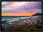 Morze, Zachód słońca, Plaża, Kamienie