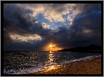 Morze, Zachód, Słońca, Plaża, Wzgórze