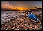 Morze, Plaża, Zachód, Słońca, Połamany, Kajak