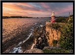Morze, Skały, Latarnia morska, Hornby Lighthouse, Drzewa, Kamienie, Poranek, Australia