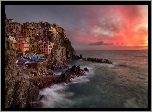 Morze, Skały, Domy, Miasto, Riomaggiore, Liguria