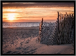 Morze, Plaża, Wschód Słońca, Płot