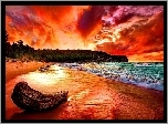 Morze, Plaża, Zachód, Słońca, Chmury