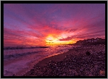 Morze, Plaża, El Capitan State Beach, Kamienie, Molo, Zachód słońca, Santa Barbara, Stan Kalifornia, Stany Zjednoczone