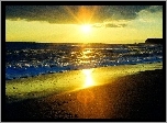 Morze, Plaża, Zachód, Słońca