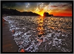 Morze, Plaża, Zachód, Słońca
