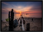 Morze, Plaża, Zachód Słońca