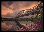 Anglia, Derwent Mouth, Rzeka Trent, Most Long Horse Bridge, Zachód słońca, Chmury