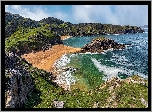 Morze, Wybrzeże, Plaża, Murder Hole Beach, Skały, Roślinność, Półwysep Rosguill, Hrabstwo Donegal, Irlandia