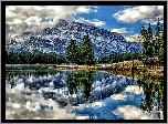 Park Narodowy Banff, Kanada, Góry, Lasy, Jezioro Odbicie