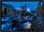 Kanada, Park Narodowy Yoho, Potok, Góry, Świt, Drzewa