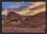 Skały, Piaskowce, Zachód słońca, Dolina Ognia, Valley of Fire, Nevada, Stany Zjednoczone