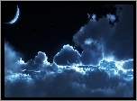 Chmury, Niebo, Księżyc