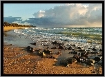 Niebo, Morze, Plaża, Fale, Kamienie