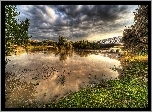 Niebo, Chmury, Rzeka, Most, HDR, Saragossa