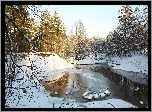 Rzeka, Śnieg, Drzewa