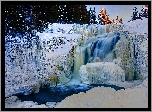 Wodospad, Śnieg, Choinki