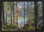 Jezioro Hintersee, Skały, Las, Drzewa, Park Narodowy Berchtesgaden, Bawaria, Niemcy