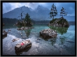 Jezioro Hintersee, Góry, Skały, Kamienie, Czerwony, Liść, Drzewa, Bawaria, Niemcy