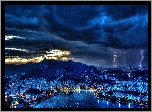 Rzeka, Góry, Panorama, Miasta, Rio de Janerio, Chmury, Noc