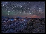 Noc, Gwiazdy, Skały, Jezioro, Lake Powell, Utah, Stany Zjednoczone