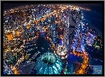Miasto nocą, Dubaj, Widnokrąg, Z lotu ptaka