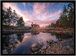 Norwegia, Ringerike, Jezioro Vaeleren, Dom, Drzewa