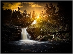 Las, Rzeka Kvitaa, Wodospad Dusanfossen, Skały, Notodden, Okręg Telemark, Norwegia