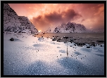 Norwegia, Lofoty, Vareid, Zima, Góry, Morze