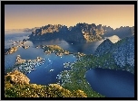 Norwegia, Lofoty, Z lotu ptaka, Morze, Góry