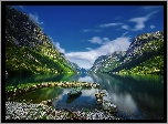 Norwegia, Góry, Fiord, Łódka, Kamienie