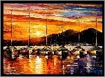 Reprodukcja obrazu, Leonid Afremov, Żaglówki, Góry, Zachód słońca