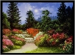 Obraz, Thomas Kinkade, Park, Kwiaty, Lato