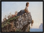 Obraz, Malarstwo, Filippo Palizzi, Tytuł, Girl on The Rock in Sorrento, Dziewczyna, Skała