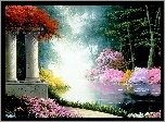 Obraz, Thomas Kinkade, Park, Kwiaty