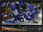 Ocean, Plaża, Palmy, Tropiki