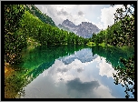 Szwajcaria, Góry, Alpy, Jezioro, Las, Drzewa, Chmury, Odbicie