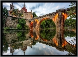 Rzeka Tamega, Most, Ponte Sao Goncalo, Kościół, Klasztor, Drzewa, Odbicie, Amarante, Portugalia