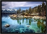 Nevada, Park, Stanowy, Jezioro, Tahoe, Góry, Las, Kamienie, Odbicie