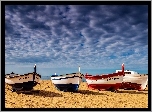 Plaża, Łódki, Chmury