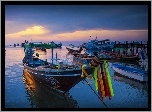 Łodzie, Jachty, Port, Morze, Zachód, Słońca