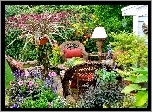Ogród, Kwiaty, Meble, Relaks