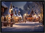 Zima, Domy, Latarnie, Oświetlenie, Boże Narodzenie
