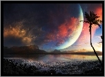 Palmy, Fantasy, Morze, Planeta