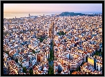 Hiszpania, Barcelona, Z lotu ptaka, Domy, Kościół, Sagrada Familia, Panorama, Zdjęcie miasta