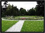 Park, Kwiaty, Alejka, Ławka